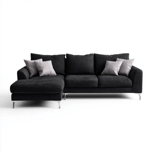 Sofa, Kanapa narożna z lewym rekamierem Czarna 280 x 165 x 85 cm poliester kształt litery L
