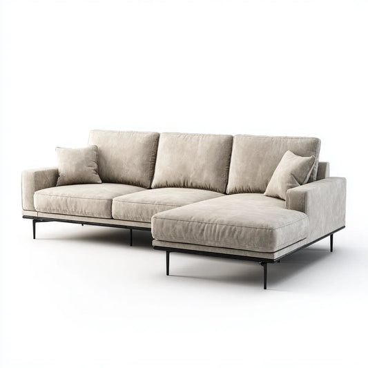 Sofa narożna z rekamierem w prawo Greige 270 x 170 x 85 cm poliestrowy mikrofibry kształt L