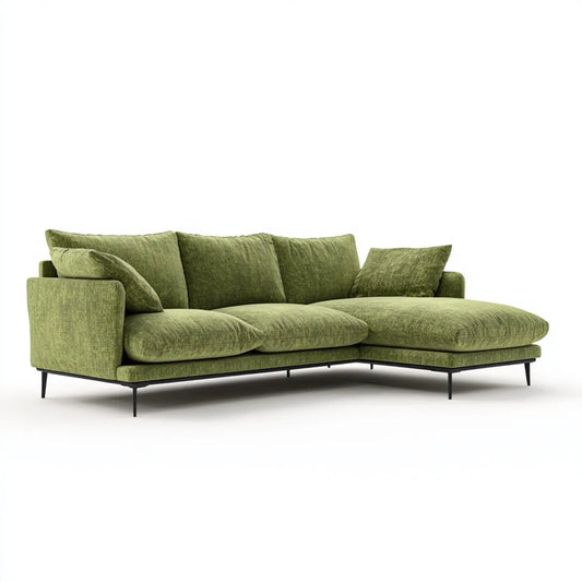 Sofa, Kanapa narożna z recyrem na prawej oliwkowej zielono 280 x 165 x 85 cm poliestrowej stalowej ramce